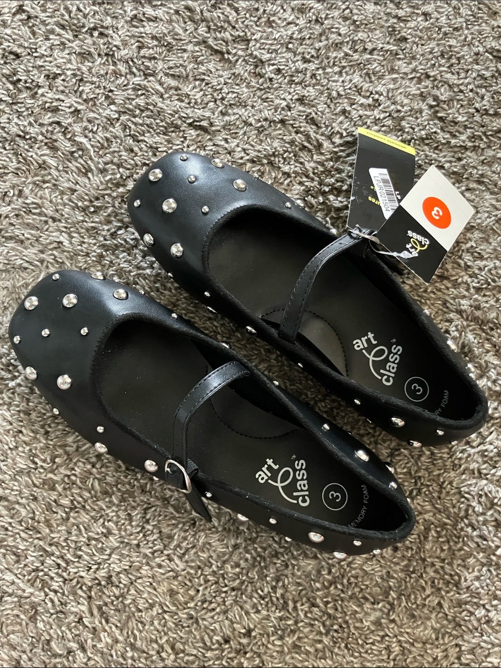NWT Art Class Black Studded Mary Jane Flats size Girl’s 3